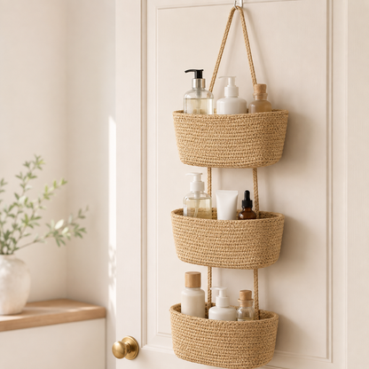 Woven cotton 3-Tier Over the Door Basket