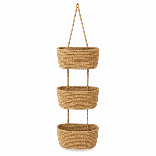Woven cotton 3-Tier Over the Door Basket